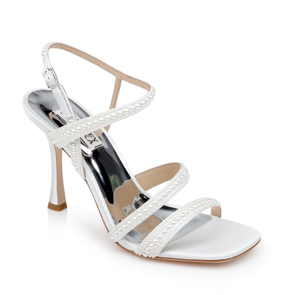 Badgley Mischka	Brynlee Satin Bejeweled Strappy Sandal - Size 8